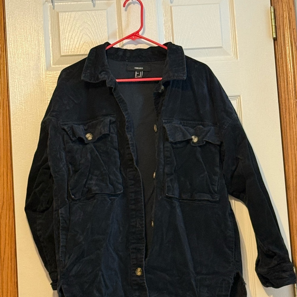Black Corduroy Button-Up Shirt